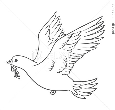 Peace dove with olive branch in the beak flying and hands down. 90845966