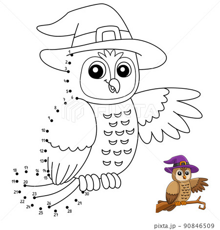 Dot to Dot Owl Witch Hat Halloween Isolated  90846509