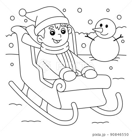 Christmas Boy Riding On Sleigh Coloring Page Christmas Boy Riding On Sleigh Coloring Page 90846550