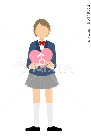 性自認について、心の性別を示すハートを持つ中高生の女の子、トランスジェンダー(LGBTQ+) 90849052