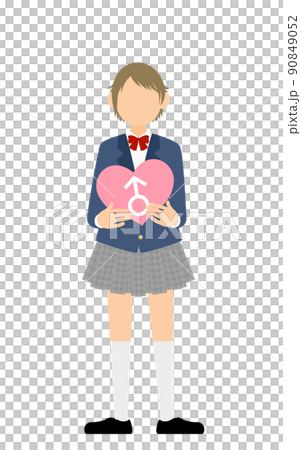 性自認について、心の性別を示すハートを持つ中高生の女の子、トランスジェンダー(LGBTQ+) 90849052
