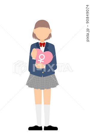 性自認について、心の性別を示すハートを持つ中高生の女の子、シスジェンダー 90849074