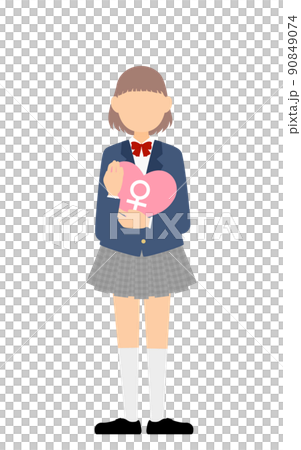 性自認について、心の性別を示すハートを持つ中高生の女の子、シスジェンダー 90849074