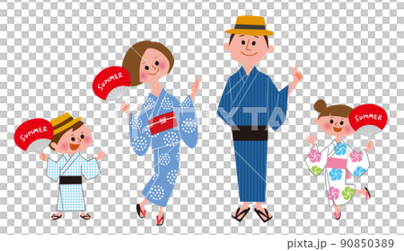 A single family wearing a yukata A single family wearing a yukata 90850389
