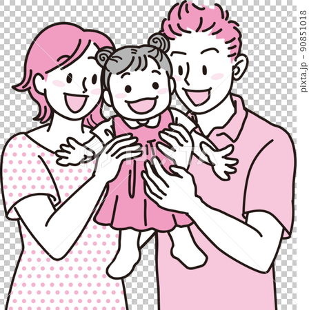 Parenting daddy mom _ hug _ magenta _ daddy mom girl baby middle _ upper body image 90851018
