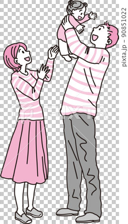 高い高いするパパとママ全身像_マゼンタ 90851022