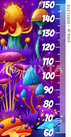 Magic mushrooms in fairy forest kids height chart. Vector growth measure meter with cartoon glowing toadstools. Measurement scale for children with fantasy fairytale world or alien funny fungi plants Magic mushrooms in fairy forest kids height chart. Vector growth measure meter with cartoon glowing toadstools. Measurement scale for children with fantasy fairytale world or alien funny fungi plants 90851359