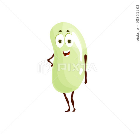Cartoon bean character, vector legume mascot, funny personage with smiling face stand with arm akimbo. Bob or soy bean with positive emotions, farm food, live vegetable isolated kidney ingredient 90851533