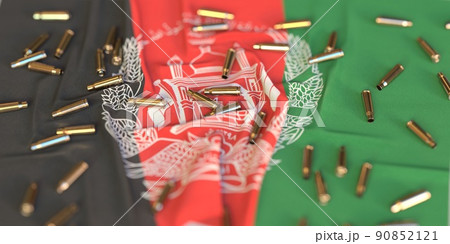 Flag of Afghanistan and bullet shells. Crime or war related 3D rendering 90852121