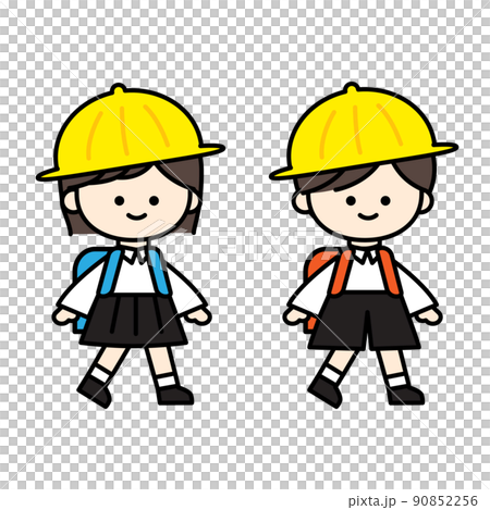 登下校 ランドセルを背負って歩く小学生のイラスト素材
