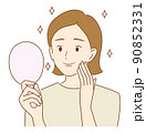 肌を鏡で見て喜ぶ女性　 90852331