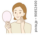 肌を鏡で見て喜ぶ女性　 90852400