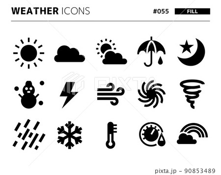 天気に関連する塗りつぶしスタイルのアイコンセット_055 90853489
