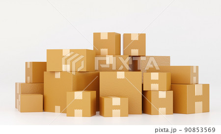 Stack of cardboard box carton or parcel. concept of delivering goods, 3D rendering. Stack of cardboard box carton or parcel. concept of delivering goods, 3D rendering. 90853569