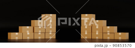 Stack of cardboard box carton or parcel Template Horizontal Banner header for Website, 3D rendering. 90853570