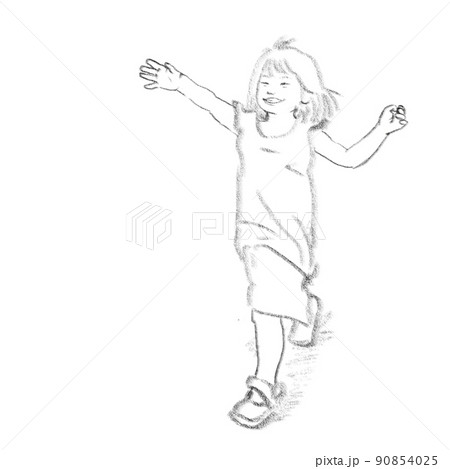 走りながら手を伸ばす笑顔の女の子のイラスト 90854025