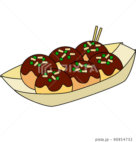 たこ焼きのイラスト（アウトラインあり）のイラスト素材 [90854732