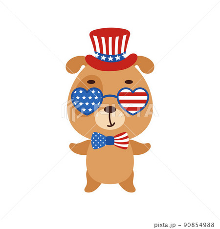 Funny dog wearing a cap and sunglasses . Vector for a card or