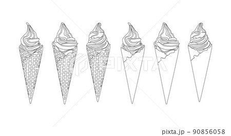 softserve ountline vector on white background for menu or advertising. Ice cream with three shape 90856058