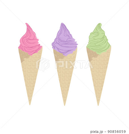 softserve ountline vector on white background for menu or advertising. Ice cream with three shape. 90856059