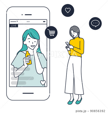 ライブコマースで商品を購入する女のイラスト素材 ライブコマースで商品を購入する女のイラスト素材 90856392