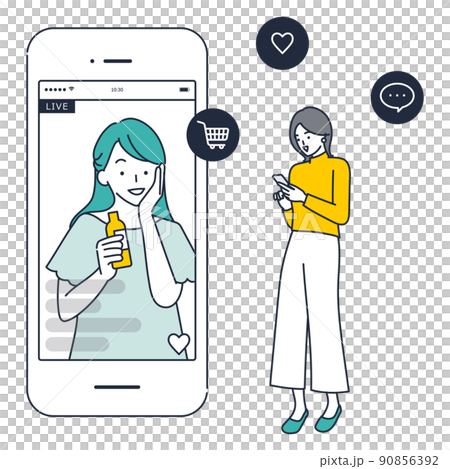 ライブコマースで商品を購入する女のイラスト素材 ライブコマースで商品を購入する女のイラスト素材 90856392