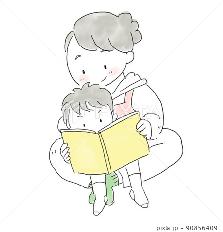 絵本を読み聞かせしている女性と子ども 90856409