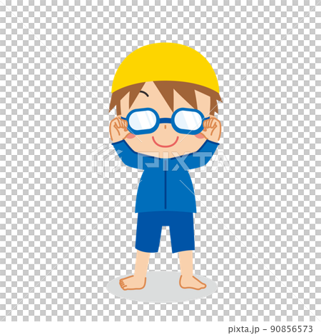 Illustration of a cute little boy in a genderless swimsuit White background vector clip art 90856573