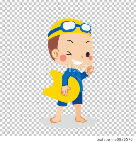 Illustration of a cute little boy in a genderless swimsuit White background vector clip art Illustration of a cute little boy in a genderless swimsuit White background vector clip art 90856576