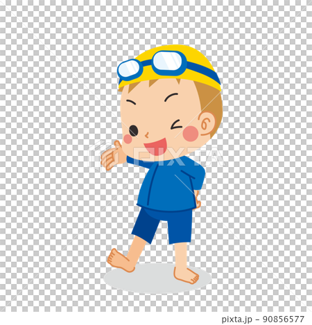 ジェンダーレス水着を着た可愛い小さな男の子のイラスト　白背景　ベクター　クリップアート 90856577