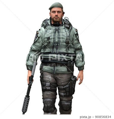 Soldier with a machine gun isolated white background 3d illustration Soldier with a machine gun isolated white background 3d illustration 90856834