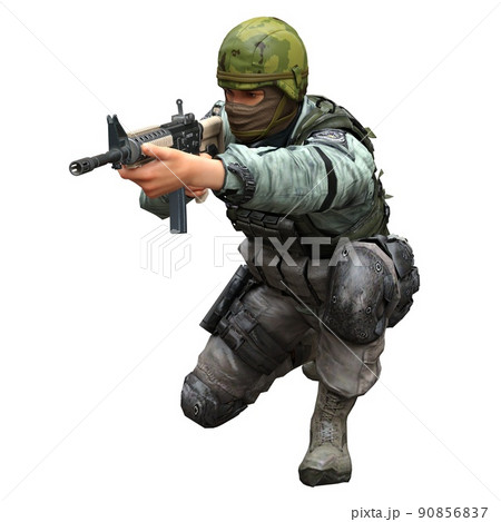 Soldier with a machine gun isolated white background 3d illustration 90856837