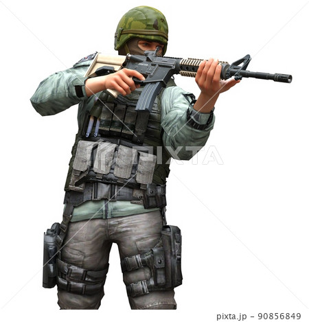 Soldier with a machine gun isolated white background 3d illustration Soldier with a machine gun isolated white background 3d illustration 90856849