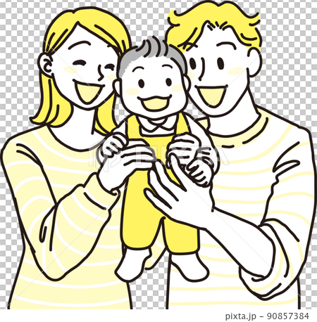 爸爸媽媽男嬰中間_上身形象_黃色 90857384