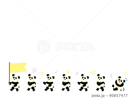 旗を持って行進する子供のパンダ達のフレーム 90857477