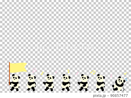旗を持って行進する子供のパンダ達のフレーム 90857477