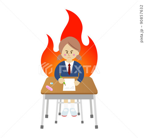 試験を必死に頑張る学生のイラストイメージ 90857632