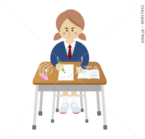 試験勉強を必死に頑張る学生のイラストイメージ 90857642