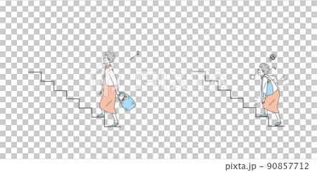 一組上樓梯和購物的老年婦女 90857712