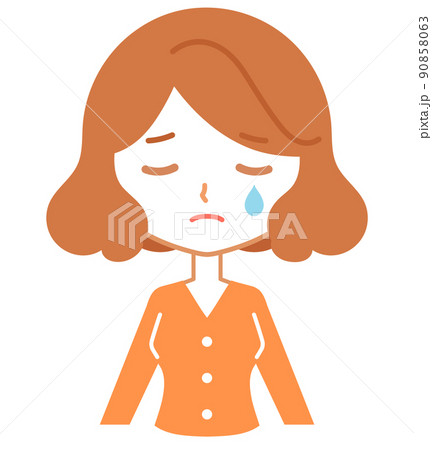 女性キャラクターの上半身 泣くのイラスト素材