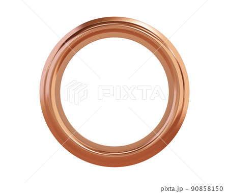 Copper metal grommet ring for paper, card, tag, sticker or hanger isolated on white background 90858150