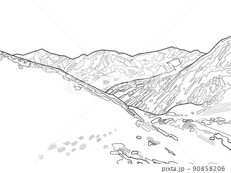 Graphic snowy mountain landscape. Vector illustration of the Ice Age 90858206