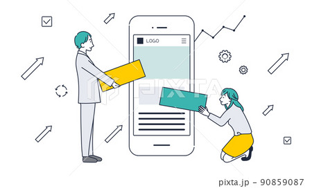 サイトを改善してコンバージョン率を上げようとするビジネスチームのイラスト素材 90859087