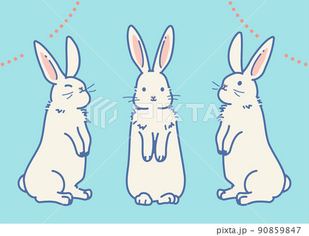 後ろ足で立つかわいいウサギのイラスト（セット_ブルー） 90859847