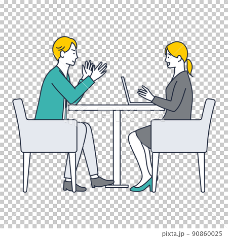 お客様からヒアリングを行うビジネスウーマンのイラスト素材 90860025