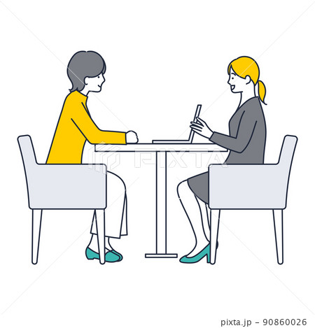 パソコンの画面を見せて説明する女のイラスト素材 90860026