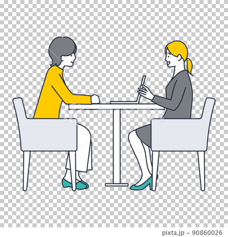 パソコンの画面を見せて説明する女のイラスト素材 90860026