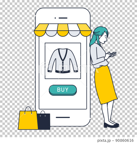 Illustration material of a woman shopping on a smartphone 90860616