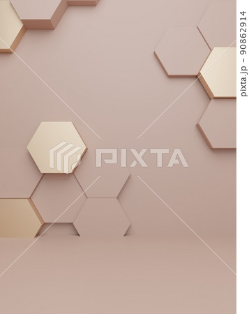 3D Rendering Luxury Product Display Background for Beauty, Health Care, Skincare or Honey Products. Beige, Gold and White.	 90862914