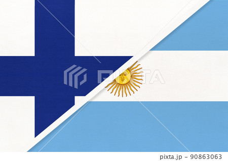Finland and Argentina or Argentine Republic, symbol of country. Finnish vs Argentinian national flags. 90863063